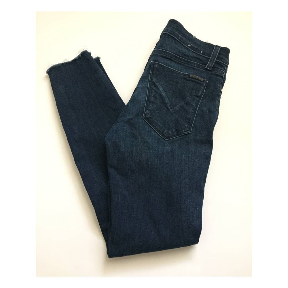 Hudson Jeans Womens 27 Dark Wash Distressed Skinny Crop Raw Hem